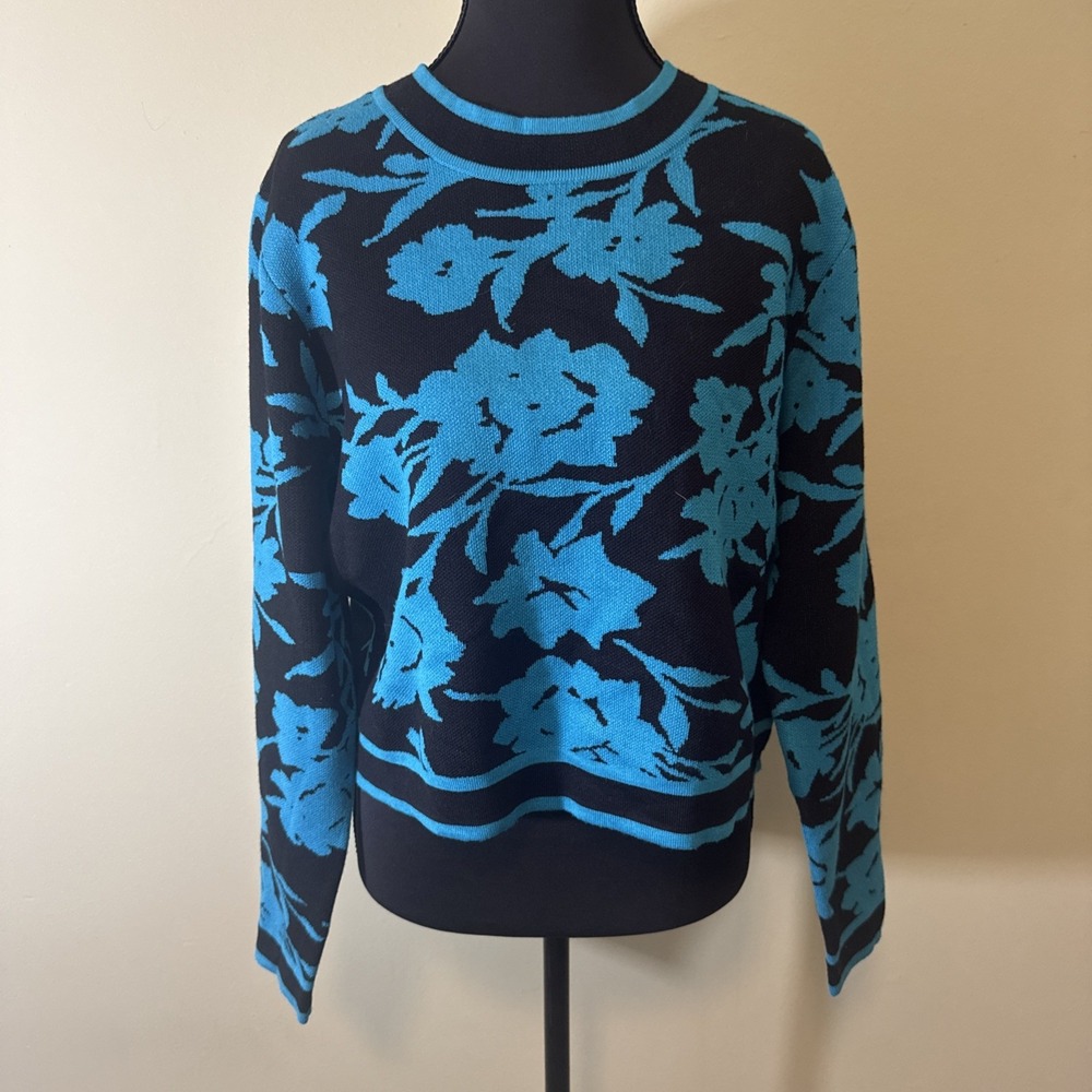 New York And Company Plus Size Floral Sweater Blue Black Size XL NWT Retail‎ $60